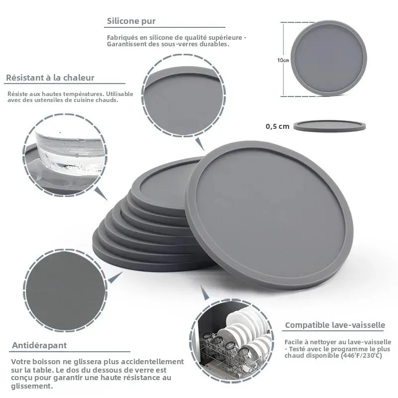 sous verres silicone noir gris moderne respectueux environnement tasses verre bière