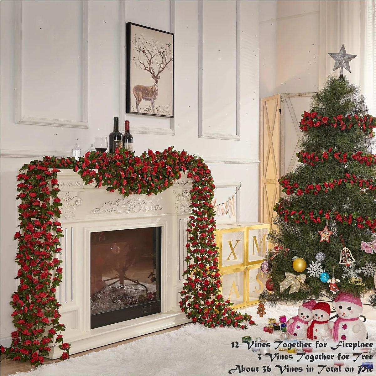 guirlande fleurs artificielles roses vertes décoration murale mariage romantique intérieur festive anniversaire