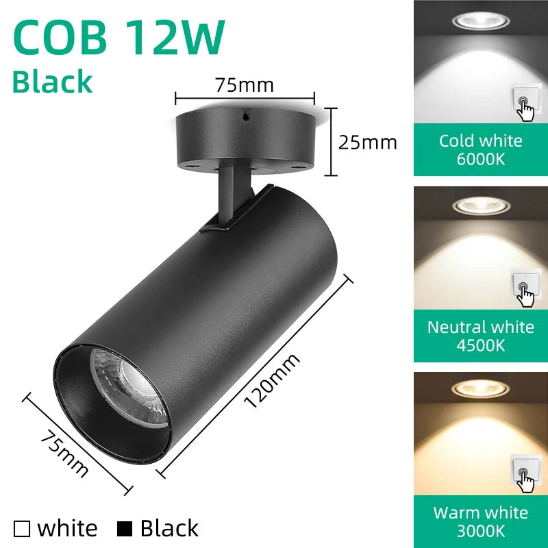 projecteur led pliable spot noir blanc moderne minimaliste fixations vis contrôles