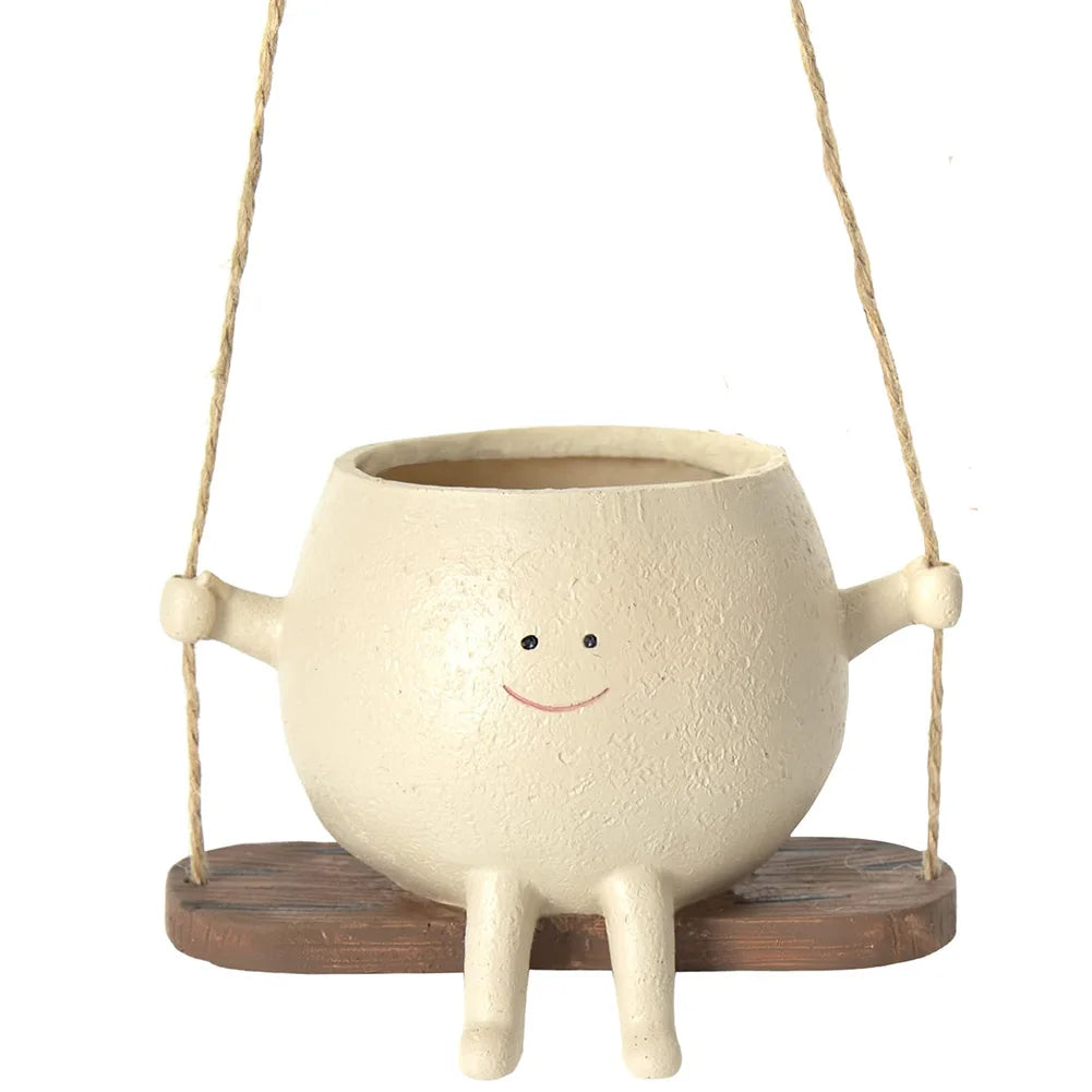 cache pot suspendu résine texture grungée moderne plante succulente support bois couleur beige clairintérieur