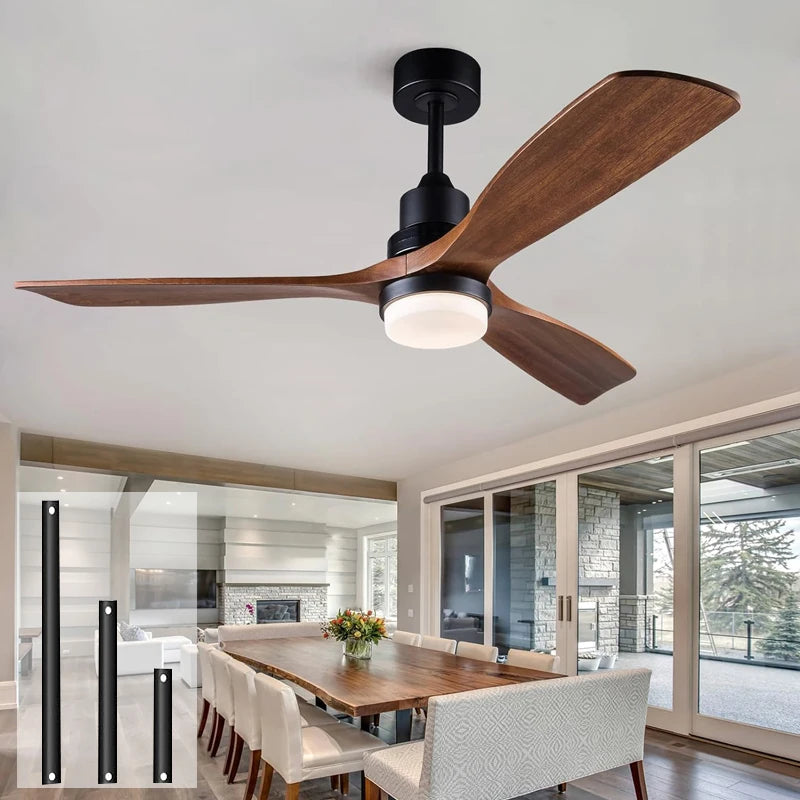 ventilateur led moderne noir bois 52 pouces télécommande certification ul ccc
