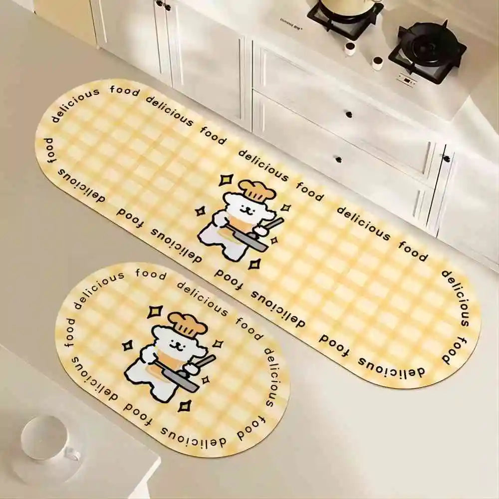 tapis cuisine antidérapant motif carreaux personnages mignons moderne imperméable sol maison intérieur