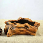 Cache plante forme racine imitation bois marron clair brun foncé texture naturelle rustique plante