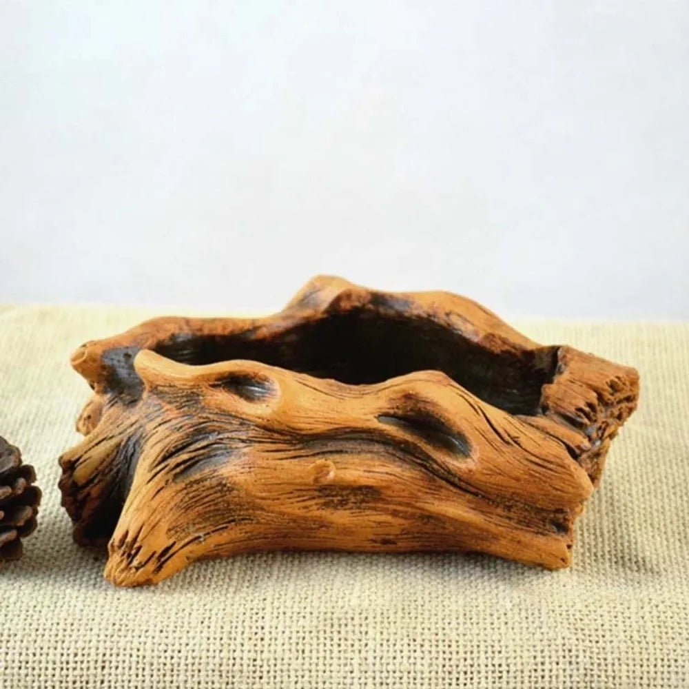 Cache plante forme racine imitation bois marron clair brun foncé texture naturelle rustique plante