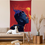 Tapisserie murale Z-XXXTentacion accrochée dans un salon moderne