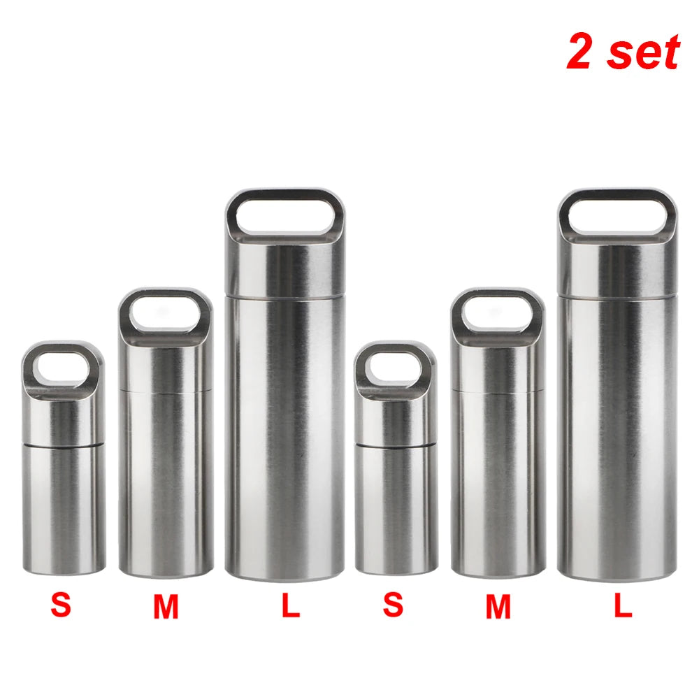 boîte rangement pilules acier inoxydable argenté moderne anneaux bouchons porte clés