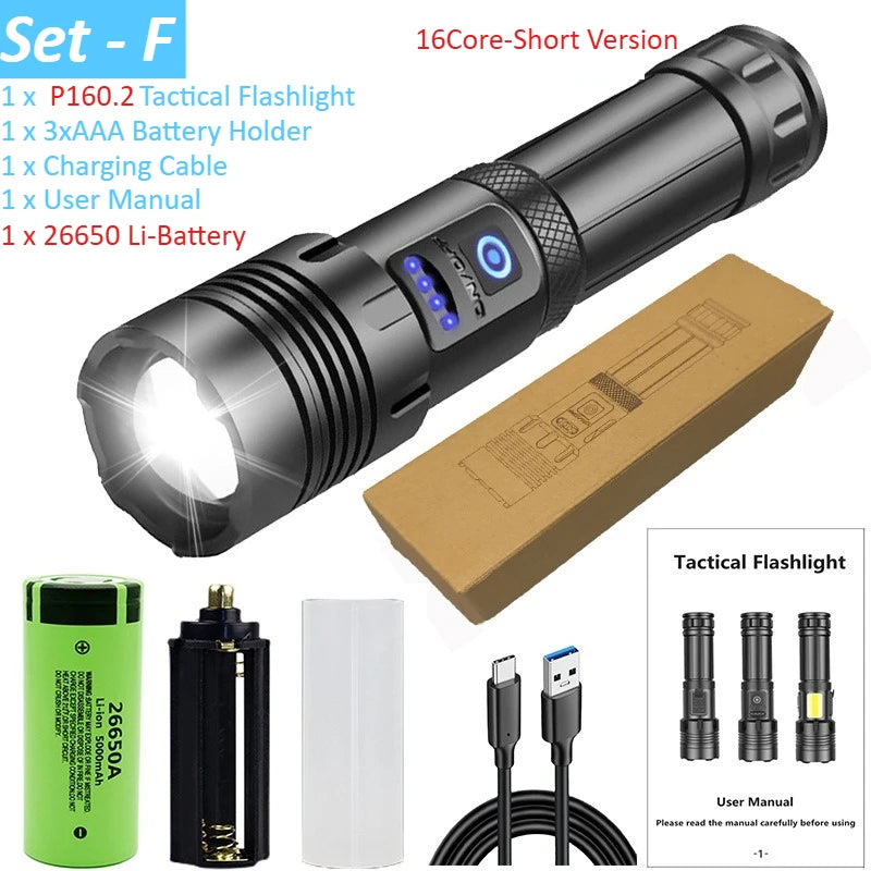 lampe torche rechargeable 15000mAh LED 2300lm zoomable USB moderne résistante autodéfense banque alimentation
