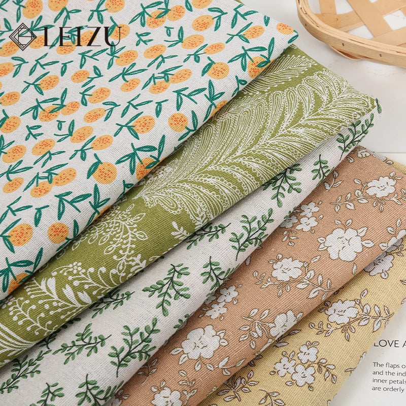 tissu coton lin floral orange feuilles blancs vintage naturel 180x150cm 45x150cm 90x150cm résistance abrasion