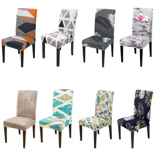 housse chaise extensible moderne couleur bleu motif géométrique protection salle manger adaptable chaise