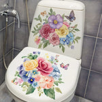 autocollants muraux fleurs colorées bouquet papillons salle bain blanc 30x30cm 2pièces adhésifs