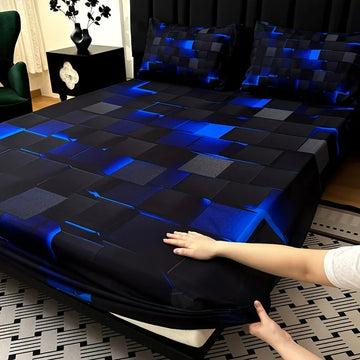 drap plat carreaux géométriques noir bleu rouge violet moderne 15 pouces 190cm 203cm 200pièces