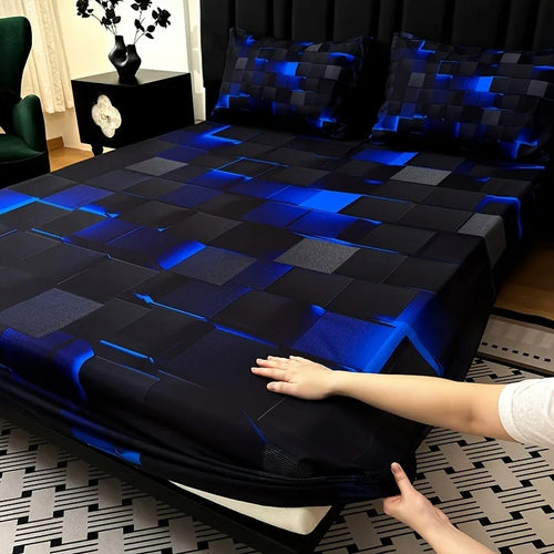 drap plat carreaux géométriques noir bleu rouge violet moderne 15 pouces 190cm 203cm 200pièces