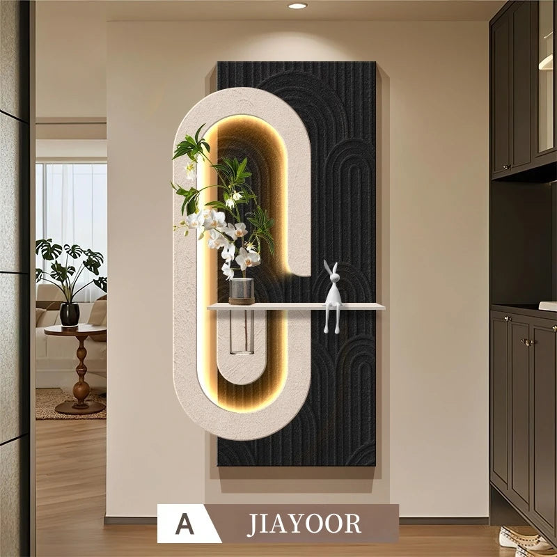 cadre mural étagère intégrée noir éclairage led minimaliste vase fleurs artificielles figurine chambre contemporain
