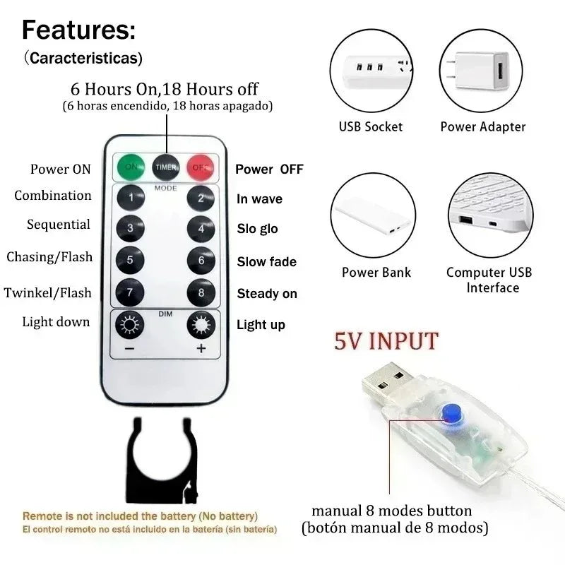 guirlande lumineuse rideau led blanc doré telecommande usb decoration noel maison interieur