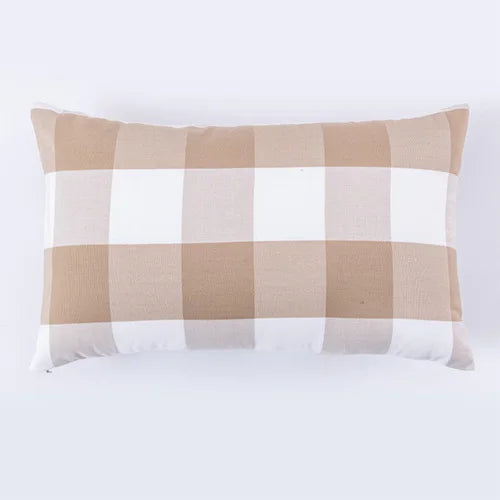 coussin plaid moderne beige blanc carreaux 30x50cm 45x45cm lit canapé décoration