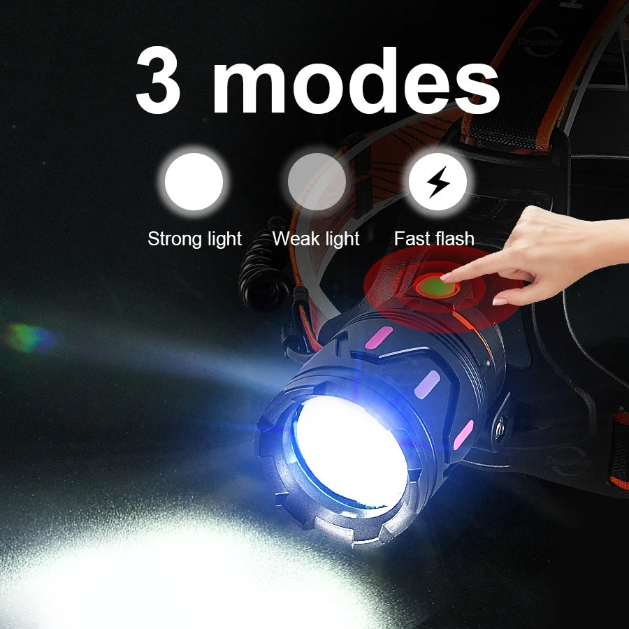lampe frontale led rechargeable tactique hiking camping 180° bande élastique usb