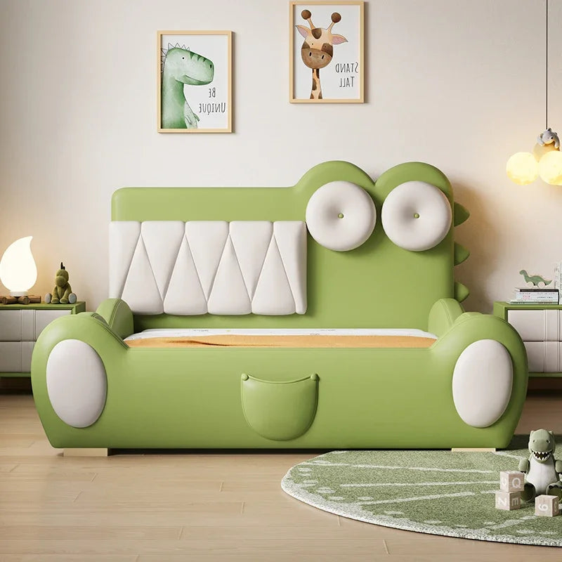 lit enfant vert clair simili cuir crocodile contemporain table chevet tapis jouets bois chambre