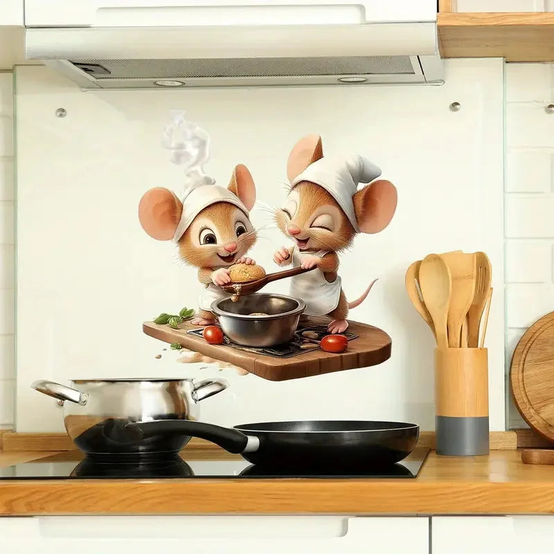 autocollant mural souris cuisinier dessin animé planche découpe légumes casserole moderne cartoon