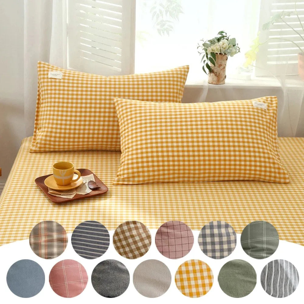 taie d'oreiller coton 100% motif carreaux moderne lit chambre décoration maison jaune bleu