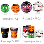 assiettes fantômes halloween citrouilles monstres serviettes gobellets sacs bonbons napkins bannières