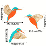 décoration murale oiseaux bois orange bleu noir motifs floraux artisanal