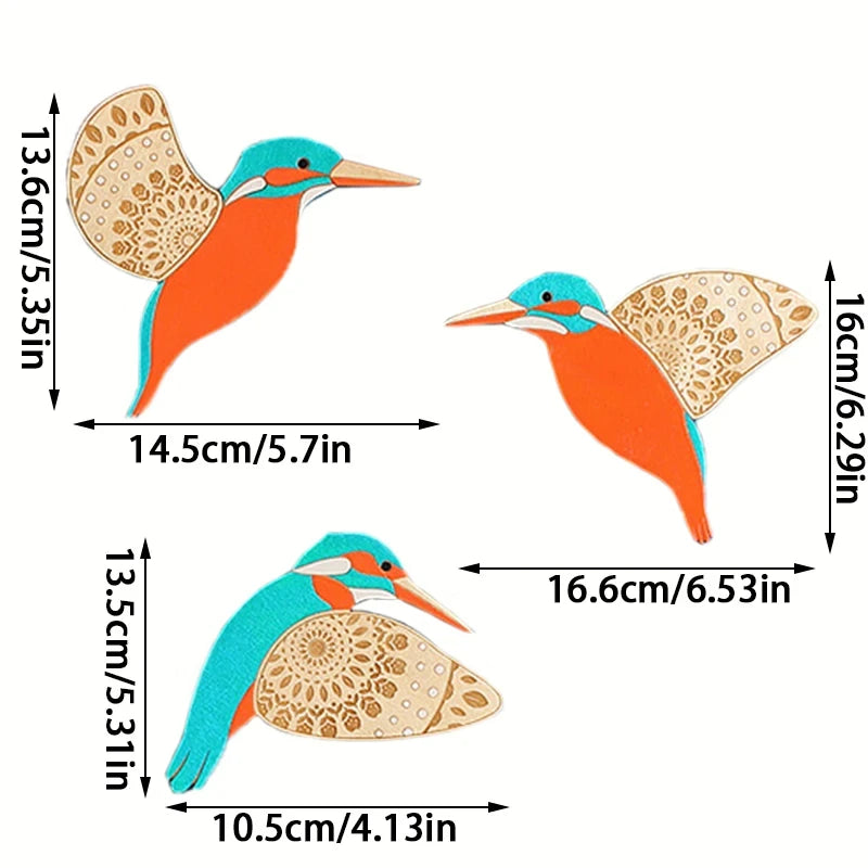 décoration murale oiseaux bois orange bleu noir motifs floraux artisanal