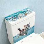 sticker decoratif chat nageur bleu blanc couvercle toilette adhésif amovible maison humoristique
