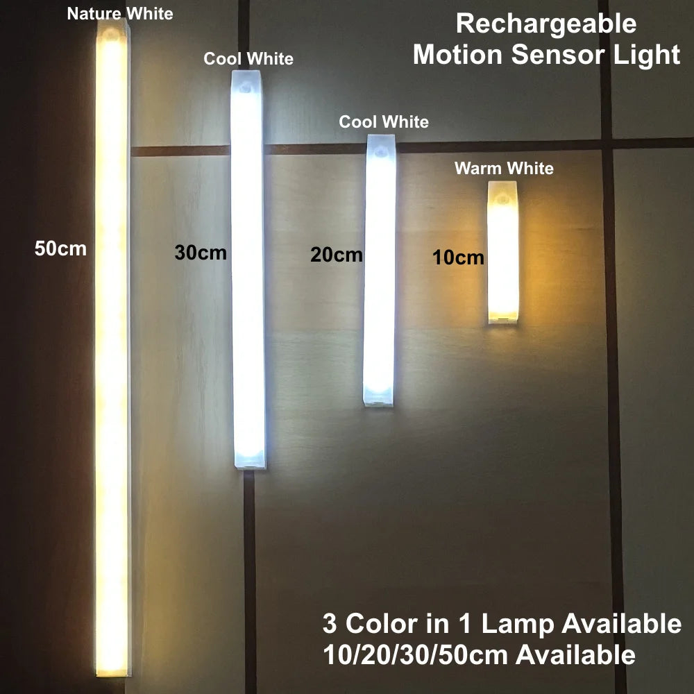 lampe led rechargeable détecteur mouvement 10cm 20cm 30cm 50cm blanc froid blanc chaud moderne