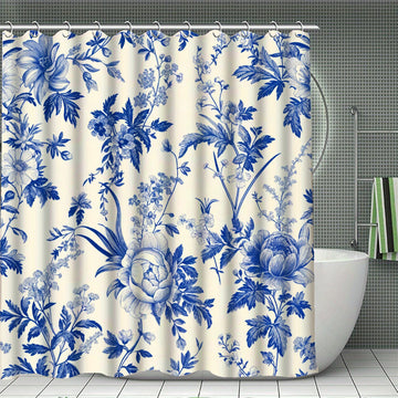 rideau douche motif fleurs romantique anneaux salle bain décoration maison moderne