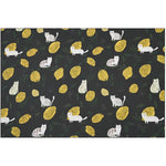 tissu coton imprimé citrons feuilles chats illustration simple vert olive marron blanc beige clair