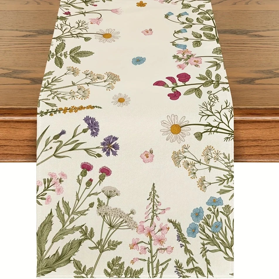 tableau chemin table motif floral sauvage rustique crème multicolore résistant intemporel