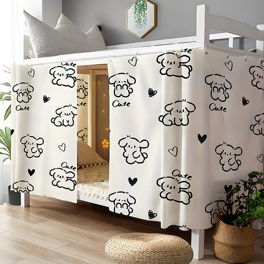 rideau opacité motif chiots cœurs moderne enfant blanc noir chambre maison