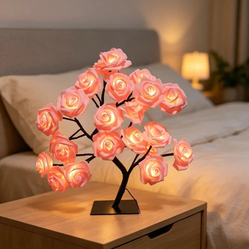 lampe arbre fleurs roses bleu moderne veilleuse chambre enfant décoration lecture led basse consommation
