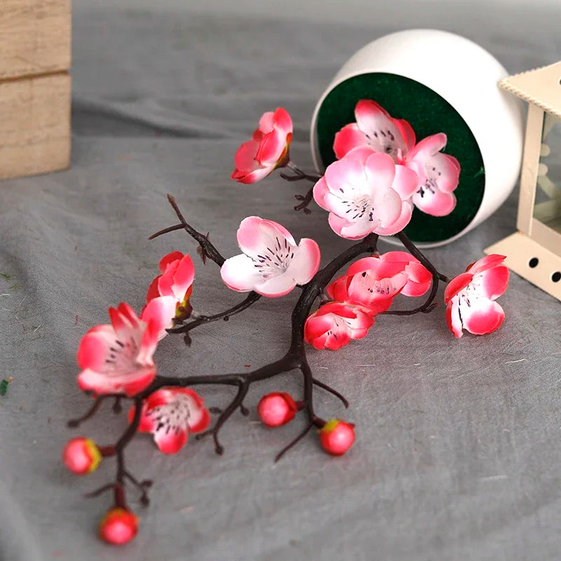 plantes artificielles branche fleurs rouge rose blanc simple feuilles pot blanc