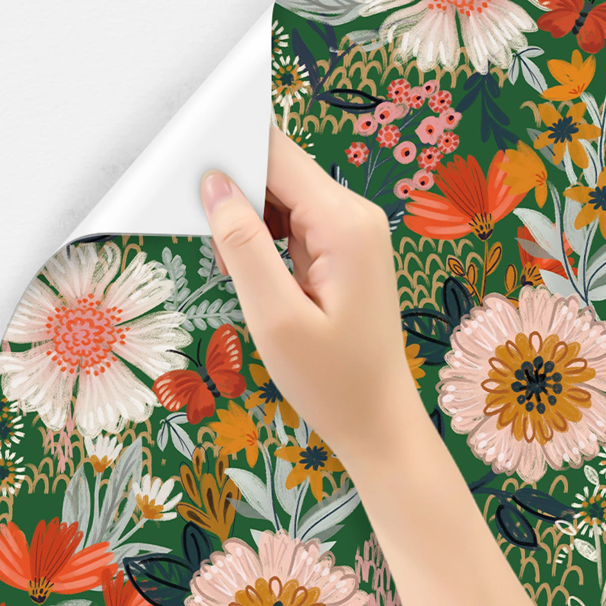 papier peint vinyle adhésif fleurs feuilles papillons salon chambre enfant cuisine vintage naturel