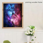 cadre photo bois clair tableau chats paysage lunaire wolv couleur vive bleu rouge chambre