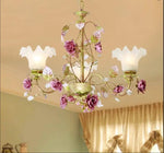 chandelier suspens floral abatjour opaque roses feuilles papierpeint décoratif romantique