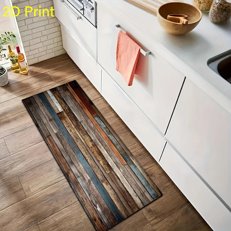 Tapis cuisine long en bois rayé blanc sur sol moderne