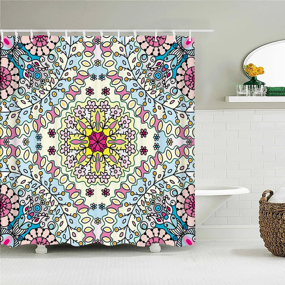rideau douche boho multicolore fleurs mandalas geometrique opaque polyester respectueux environnement