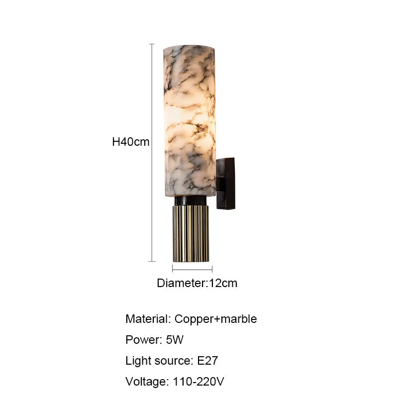 lampe murale moderne marbre blanc noir base métallique diffuseur LED 40x12cm