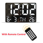 horloge murale numérique moderne LED noir blanc température date alarme télécommande