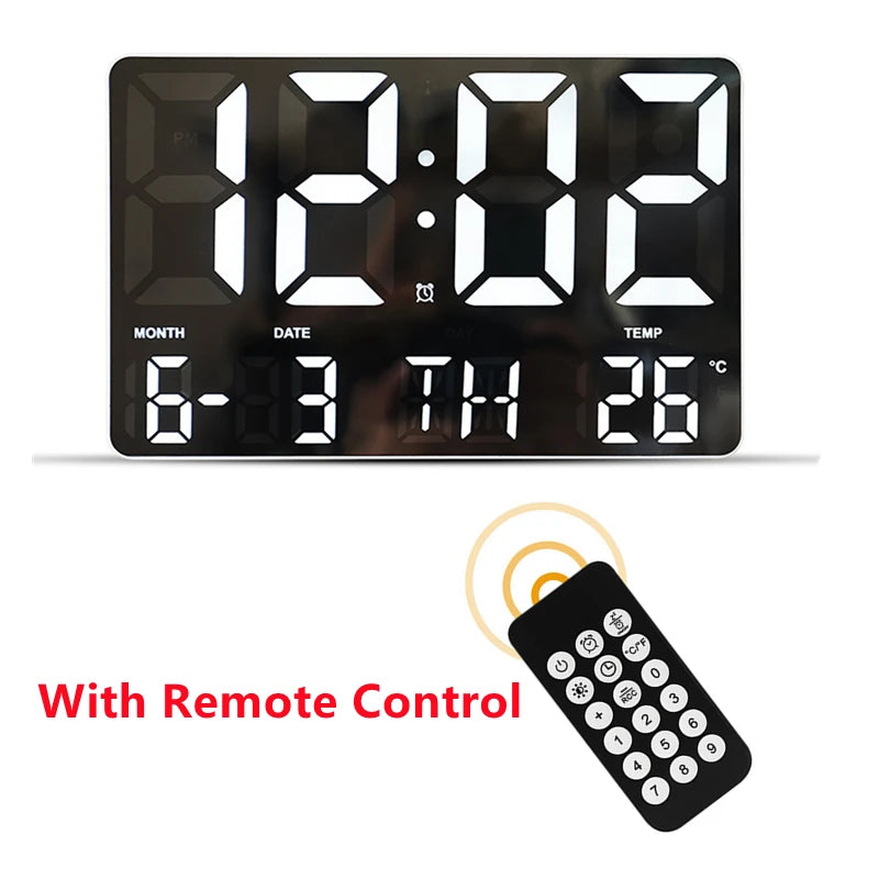 horloge murale numérique moderne LED noir blanc température date alarme télécommande