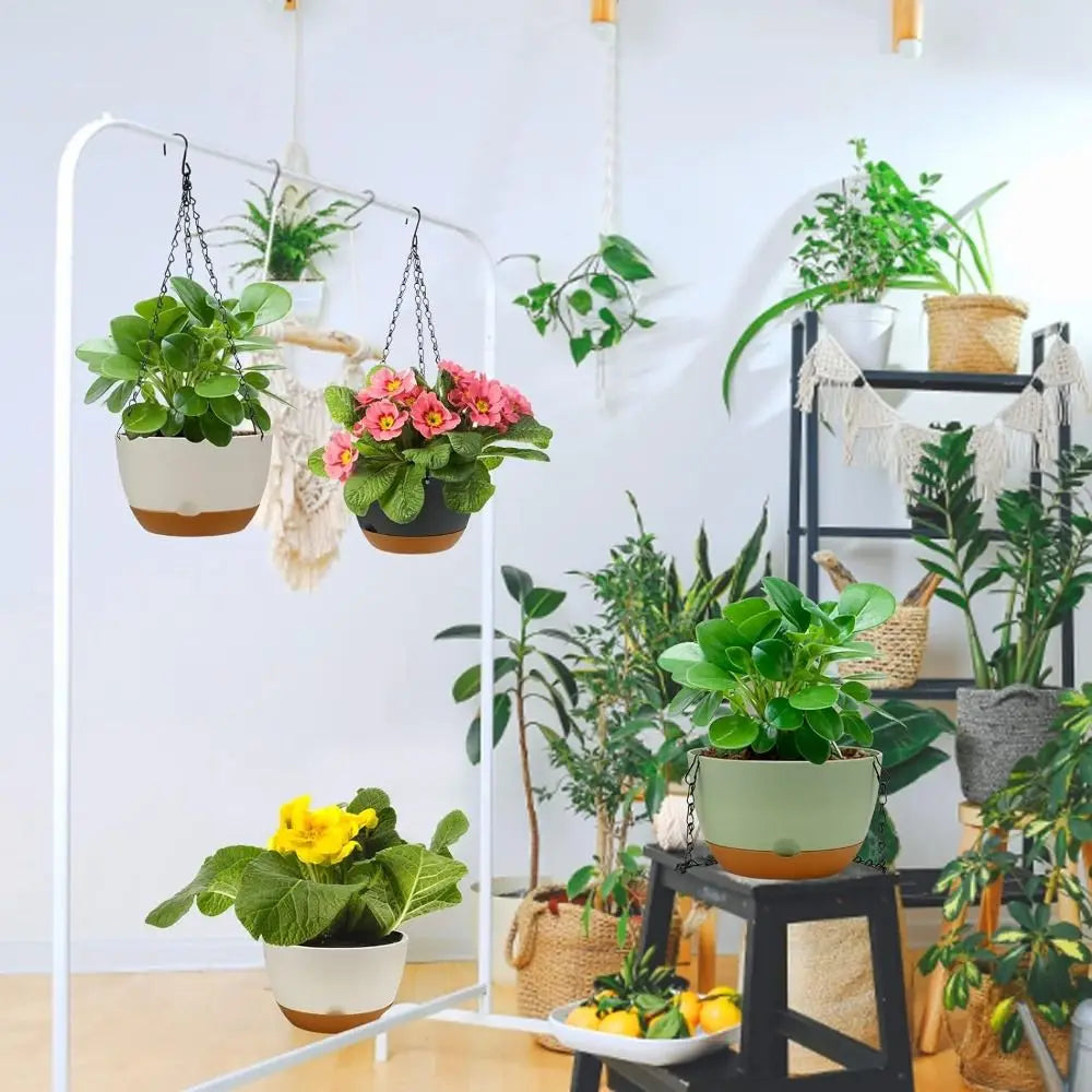 pots suspendus modernes pots plante soucoupe plastique noir vert beige
