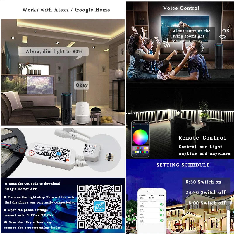 ruban led multicolore rgb wifi 12v 5m 15m 20m moderne télécommande application