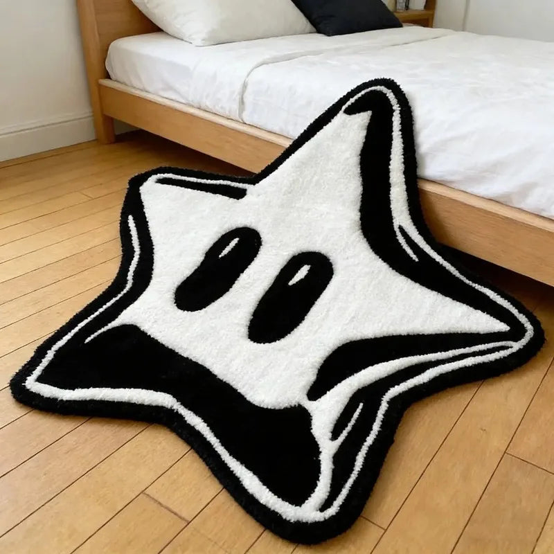 tapis antidérapant polyester moderne étoile blanc noir chambre salon intérieur
