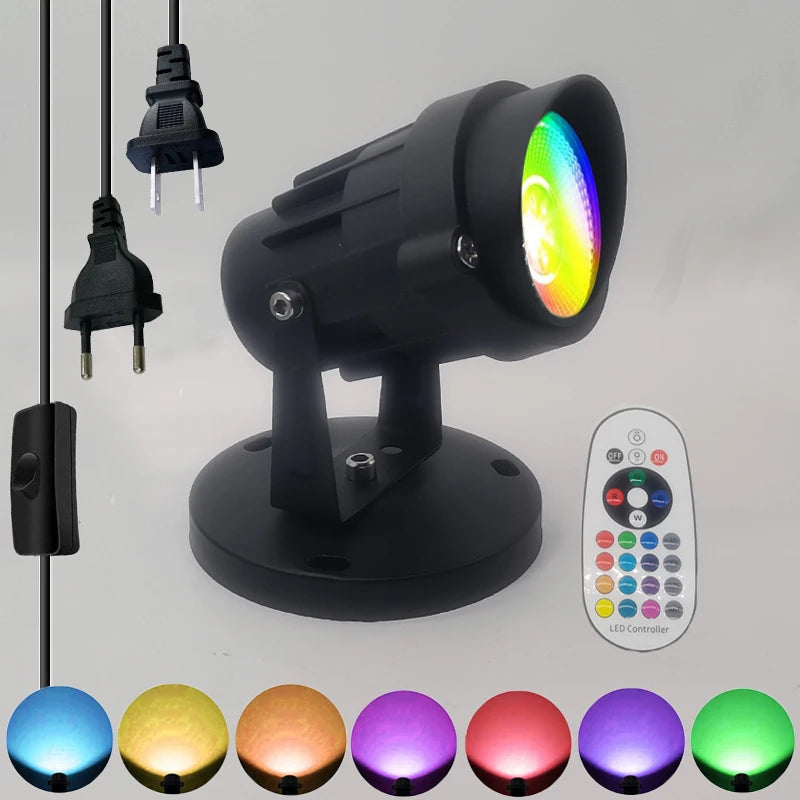 projecteur led noir moderne réglable télécommande fade strobe flash 12w us plug