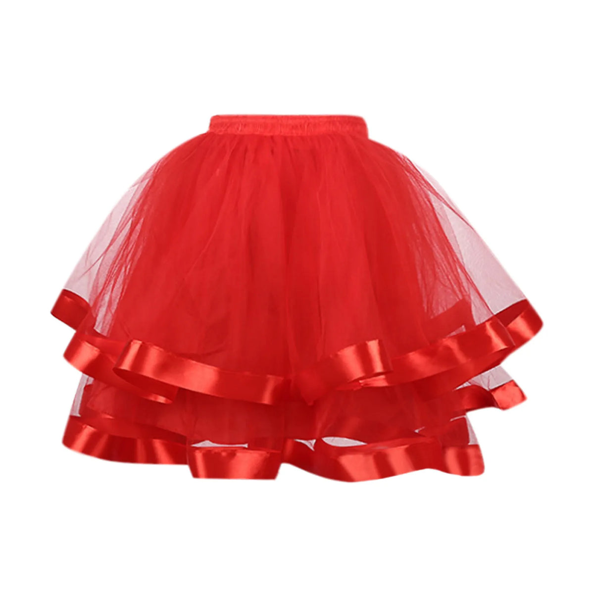 Jupe tutu tulle brodée rubans satinés vintage rose bleu vert rouge marron