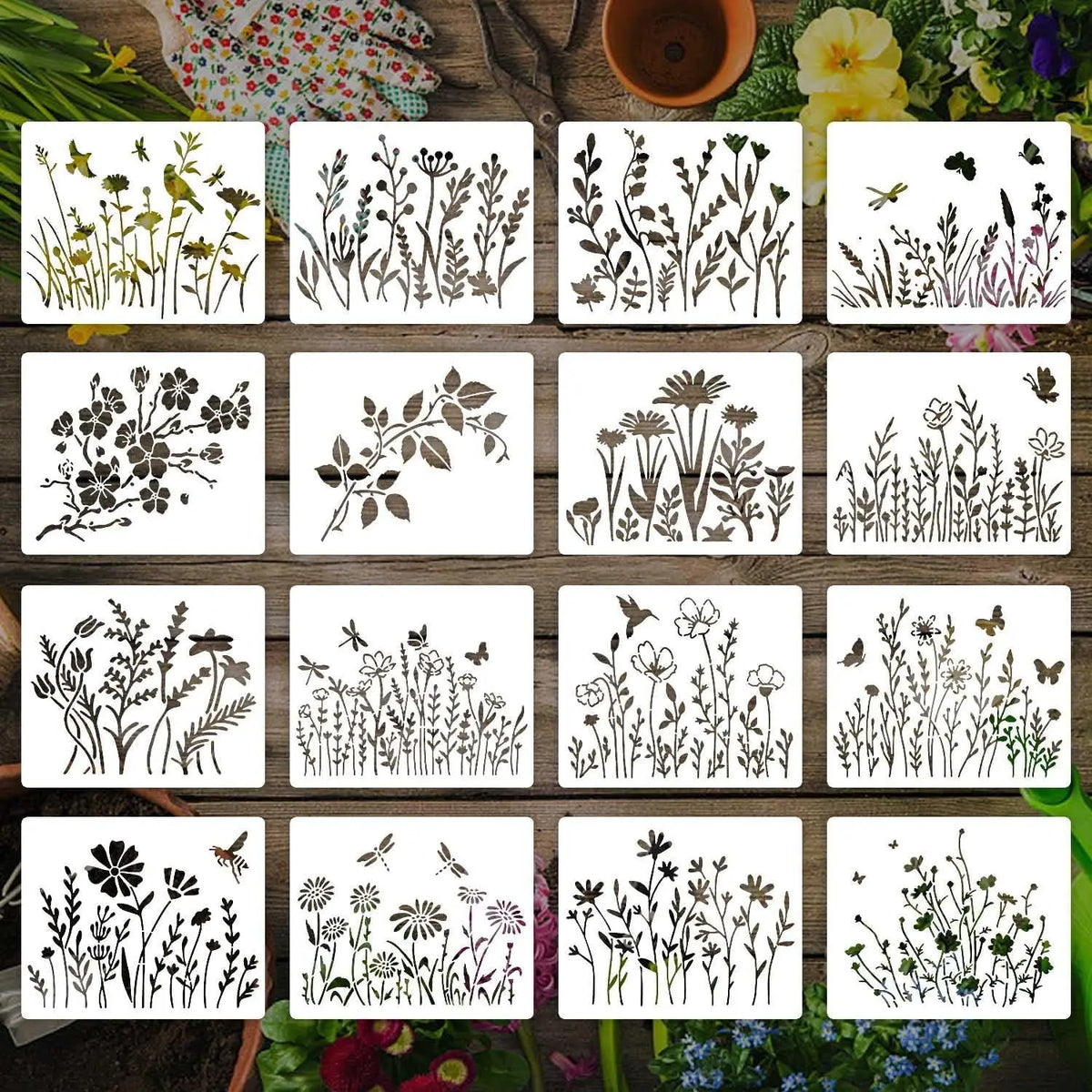 stencils peinture fleurs motifs floraux clips artisanal décoration papillons feuilles variés