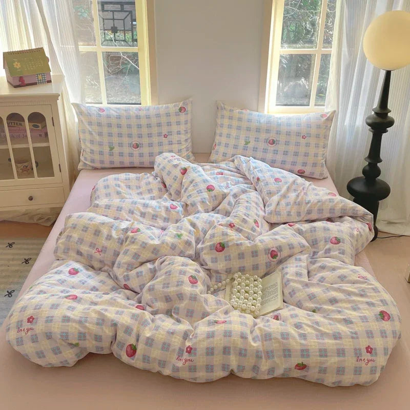 parure lit enfant fille housse couette fleurs coton doux pièces rose