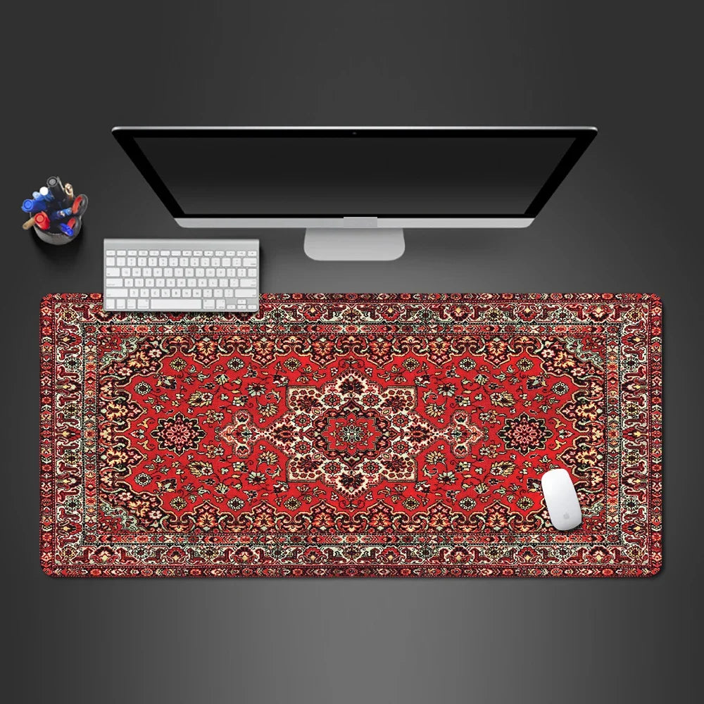tapis souris gamer pc jeux vidéo table motif persan traditionnel rouge noir beige or